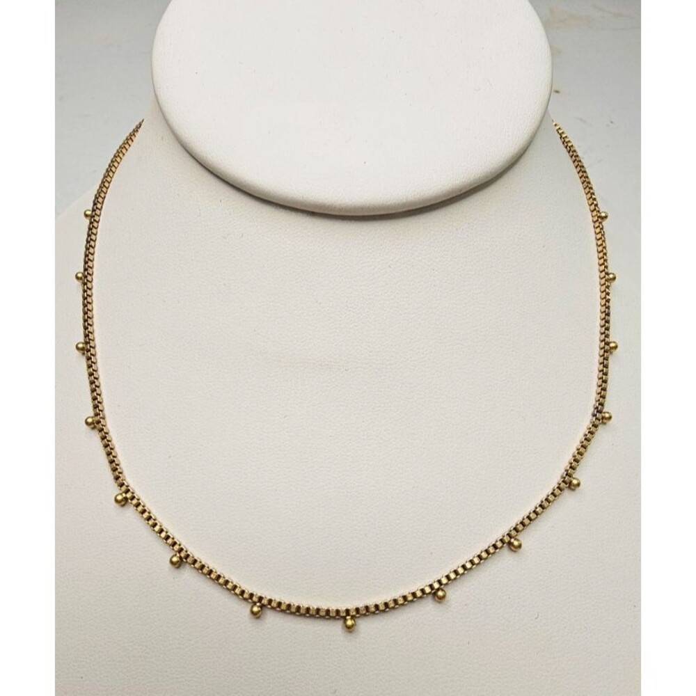 Madewell Gold Tone Box Chain Choker Necklace Ball Bead Accents 15.5"L